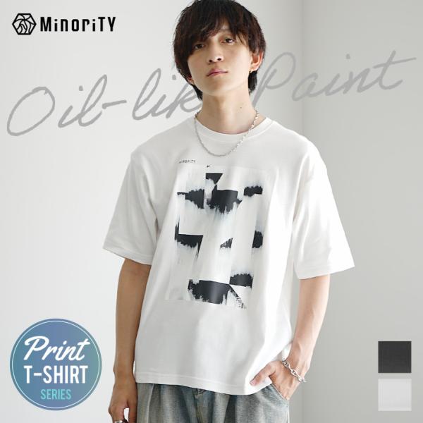 オーバーサイズ tシャツ メンズ 半袖 ゆったり 半袖tシャツ 半T 透けにくい プリントt 前プリント マイノリティ minority