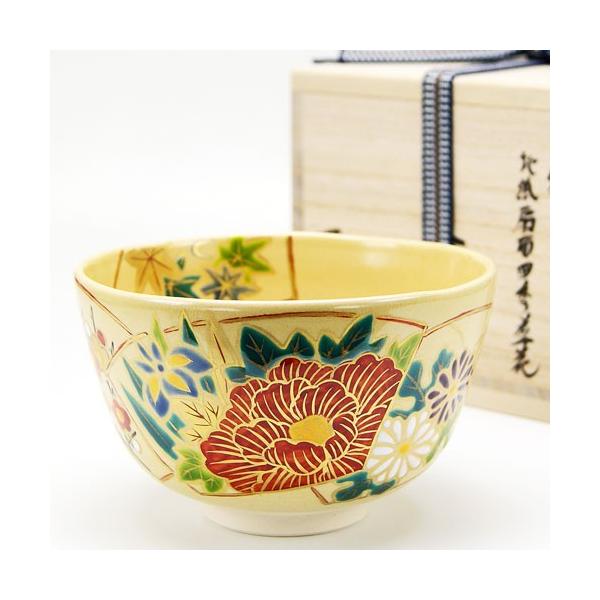 抹茶茶碗 地紙四季草花 通年物 鈴木一点作 茶道具 陶磁器 茶の湯 抹茶茶碗 地紙四季草花 通年物 鈴木一点作 茶道具 陶磁器 茶の湯