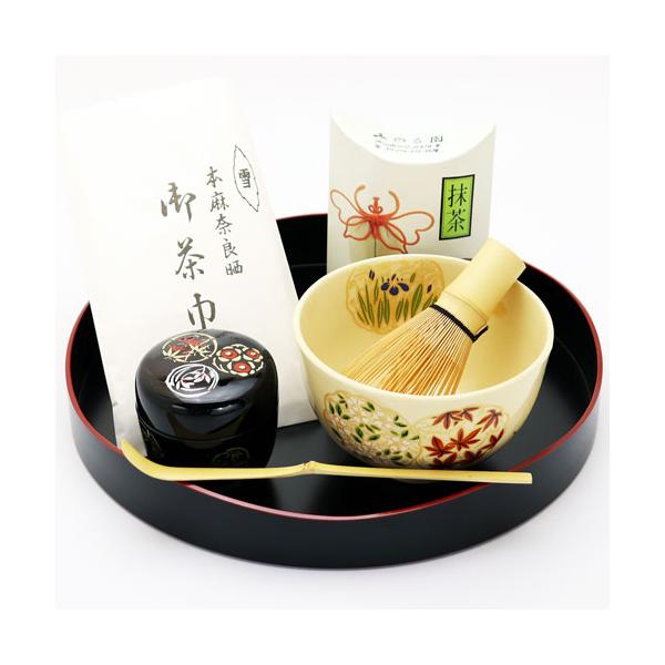 盆略点前7点セット 抹茶碗「花丸」 棗 黒色「花丸」 茶道具 盆略点前7点セット 抹茶碗「花丸」 棗 黒色「花丸」 茶道具