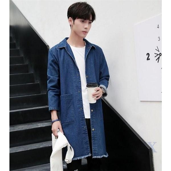 デニムコートメンズロング丈アウター秋ピーコートpコートジャケットトレンチコート Xkuneed Tiabn172 Minto 通販 Yahoo ショッピング