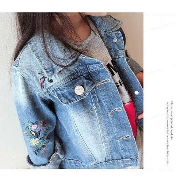 キッズコートデニムジージャンジャケット花柄刺繍春物シンプル女の子カジュアル可愛いトップス Andwaffles Com