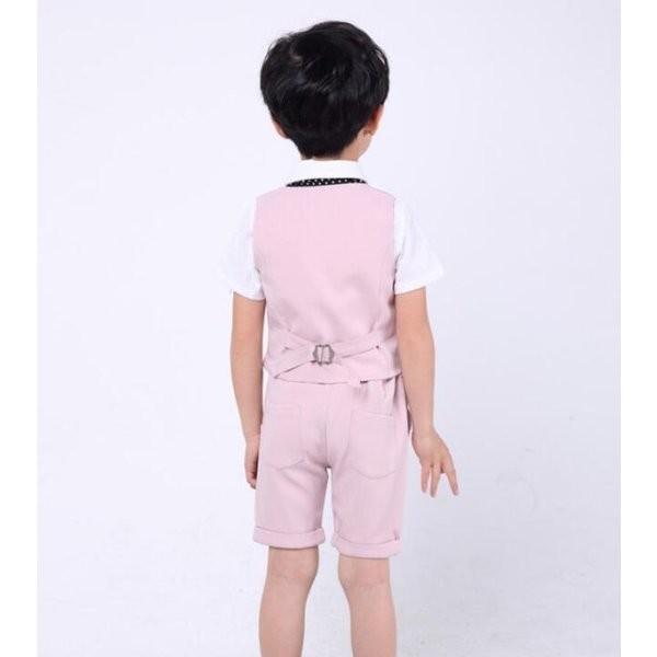 夏新作キッズ子供服男の子半袖フォーマルスーツセット上下3点セットアップシャツ ベスト ショートパンツイギリス風結婚式発表会 Sagaretxe Net