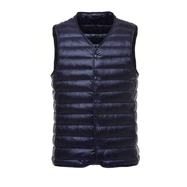 ダウンベスト男性トップス冬ダウンベスト袖なしvネック収納袋付きショート丈細身ビジネスカジュアルスーツの下に Xkunsel Mqrig368 Minto 通販 Yahoo ショッピング