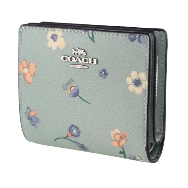 正規品 COACH コーチ 折り財布 グリーン 緑色 花柄 ミニウォレット