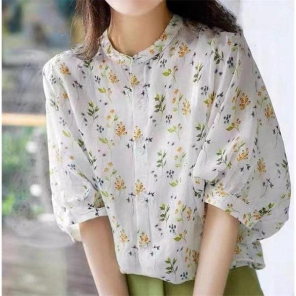 ブラウス レディース シャツ 40代 春夏新作 オシャレ 花柄ブラウス 七分袖 ス 大きいサイズ キレイ Tシャツ 大人 通勤 30代 おしゃれ