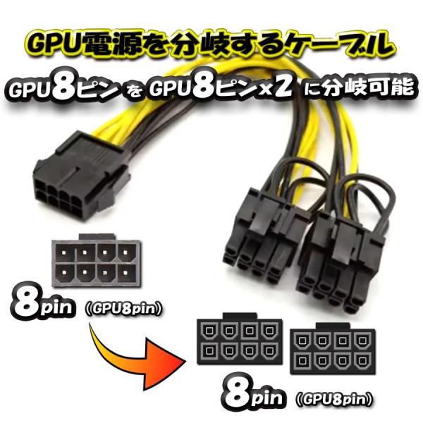【GPU電源分岐ケーブル】新品 PCI-E 電源分岐ケーブル PCI-E 8ピン から PCI-E 8(6+2)ピンx2 へ 分岐ケーブル 20cm【管理番号11C】