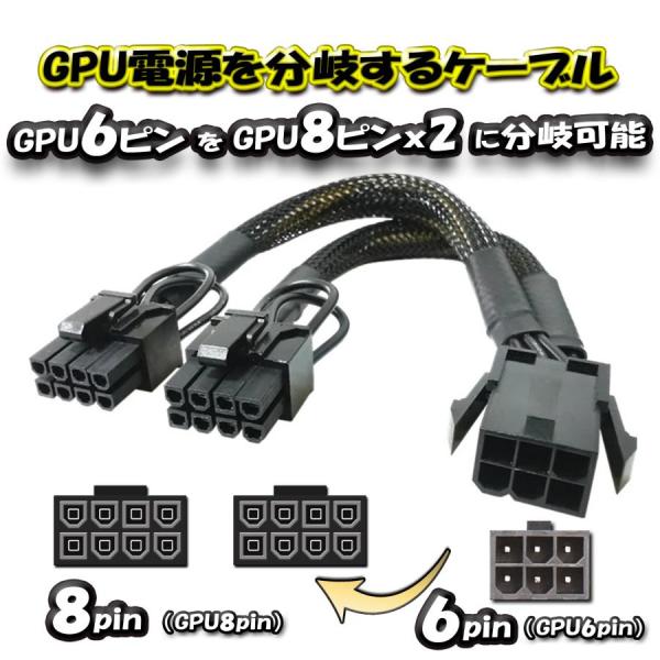 【GPU電源分岐ケーブル】新品 PCI-E 電源分岐ケーブル PCI-E 6ピン から PCI-E 8(6+2)ピンx2 へ 20cm スリーブケーブル【管理番号13】