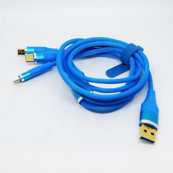 iPhone 3in1 充電 ケーブル 120cm 【ブルー】 同時充電可能の高機能・高性能ライトニング Micro Type-c iOS12対応