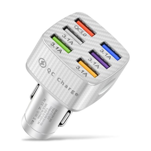 【12V〜32V車】高速充電 ６ポート 軽車〜大型車まで 全対応 15A Quick Charge 3.0 USB シガーソケット ｘ１個 【ホワイト】