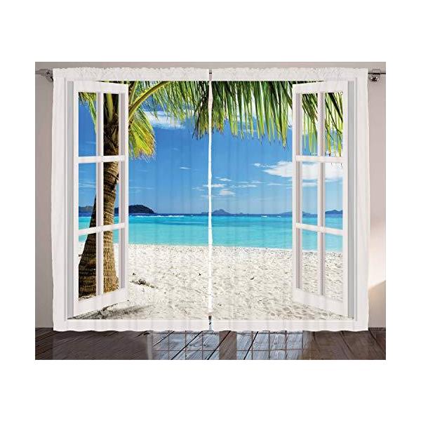 Ambesonne オーシャンカーテン トロピカルアイランドのイメージとヤシの木と透明な海のビーチ Adhuganda Com