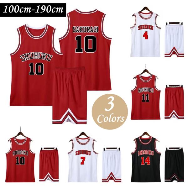 【SLAM DUNK】 【ユニフォームセットアップ】【白：10番／赤：11番】 スラムダンク ユニフォーム赤色 背番号10湘北 桜木 背番号14三井