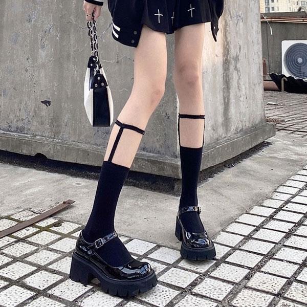 JAWJAWガーターニーハイソックス ガーター付 ニーハイソックス 薄手 膝丈 ソックス レディース 靴下