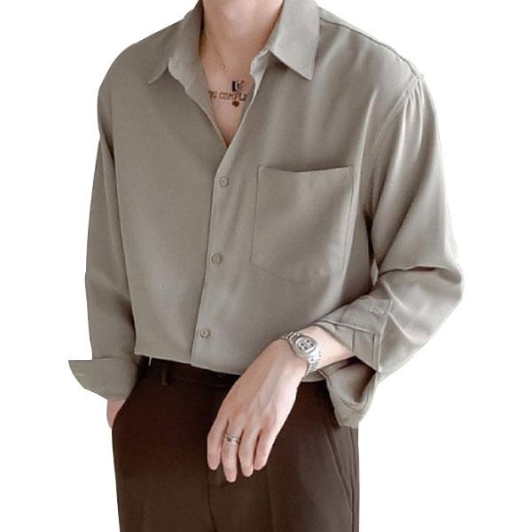 SALE シャツ メンズ 長袖 無地 ゆったり ポリエステル 柔らかい