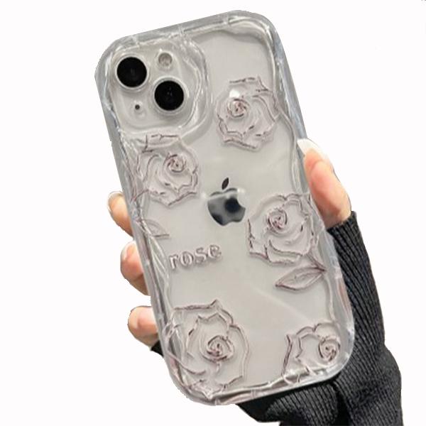 クリア　小花柄　バラ　リボン　パールストラップ　韓国　iPhoneケース クリア 小花柄 バラ リボン パールストラップ 韓国 iPhoneケース