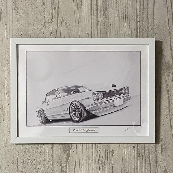 日産 スカイライン ハコスカ GTR 2ドア カスタム【鉛筆画】名車 旧車