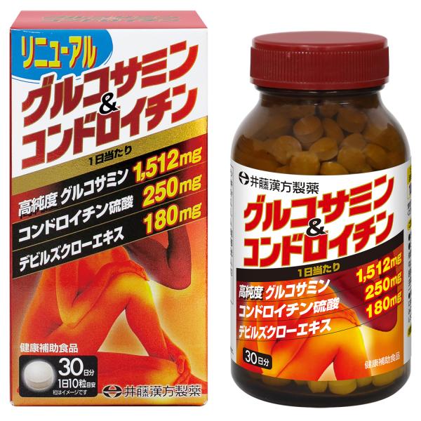 スムーズな快適生活に、グルコサミンとコンドロイチンを補給高純度グルコサミン塩酸塩1,512mg、コンドロイチン硫酸250mg、デビルズクローエキス180mg配合（1日当たり）。スムーズで快適な暮らしのための、3つの素材をしっかり配合しました...