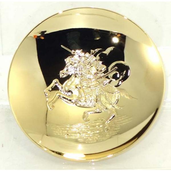 午置物 跳ね馬と侍(サムライ) 金杯・金盃・桐箱入 馬絵柄 ゴールド 高岡銅器