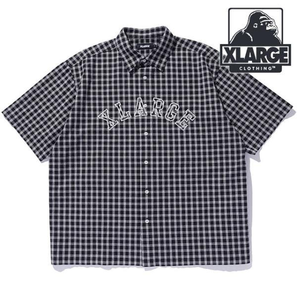 エクストララージ XLARGE パッチロゴ プレイド ショートスリーブシャツ 101252014004 SU25 トップス 半袖 チェック柄 BLACK 正規取扱店