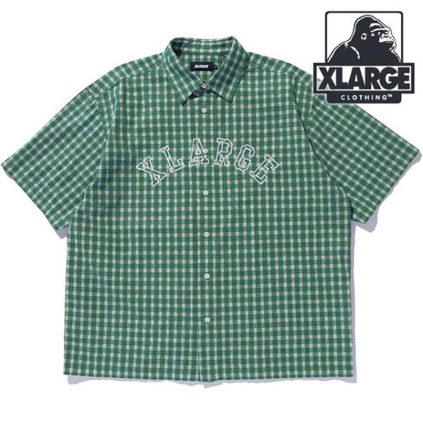 エクストララージ XLARGE パッチロゴ プレイド ショートスリーブシャツ 101252014004 SU25 トップス 半袖 チェック柄 GREEN 正規取扱店