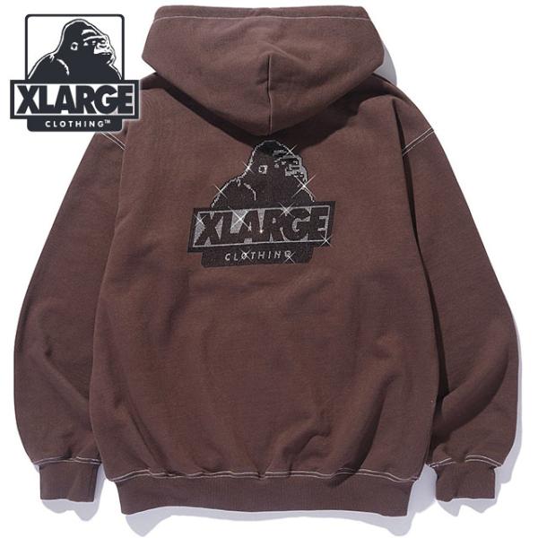 エクストララージ XLARGE メンズ ラインストーン オージー フーデッドスウェットシャツ 101243012017 ジップアップパーカー BROWN 正規取扱店