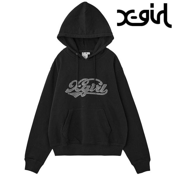 エックスガール X-girl ラインストーン スウェットフーディー 105254012008 FW25 RHINESTONE CURSIVE LOGO SWEAT HOODIE レディース xgirl ブラック 正規取扱店