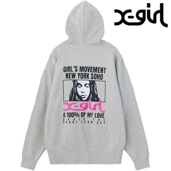 エックスガール X-girl レディース ジップアップパーカー [105263012013 FW26] FACE BOX AND MESSAGE ZIP UP SWEAT HOODIE スウェット 裏毛 グレー 正規取扱店