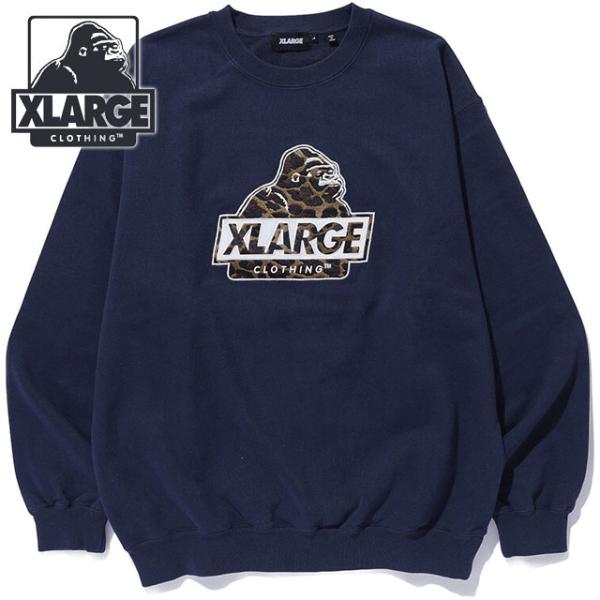 エクストララージ XLARGE メンズ スランテッドOG クルーネックスウェットシャツ [101263012001 FW26] SLANTED OG CREWNECK SWEATSHIRT ネイビー 正規取扱店