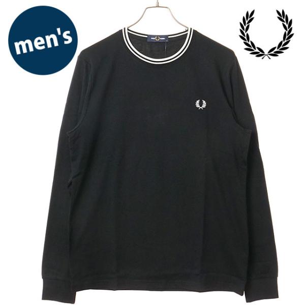 フレッドペリー FRED PERRY メンズ ツインティップ 長袖Tシャツ M9602-R88 LS TWIN TIPPED T-SHIRT コットン クルーネック ロンT 黒 BLACK 正規取扱店