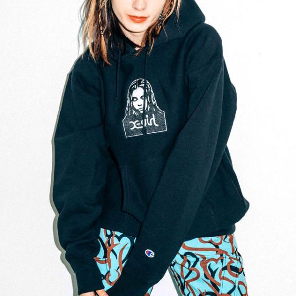 コラボ エックスガール × チャンピオン X-girl × Champion リバースウィーブ スウェット フーディー 105203012012  FW20 XGIRL パーカー BLACK