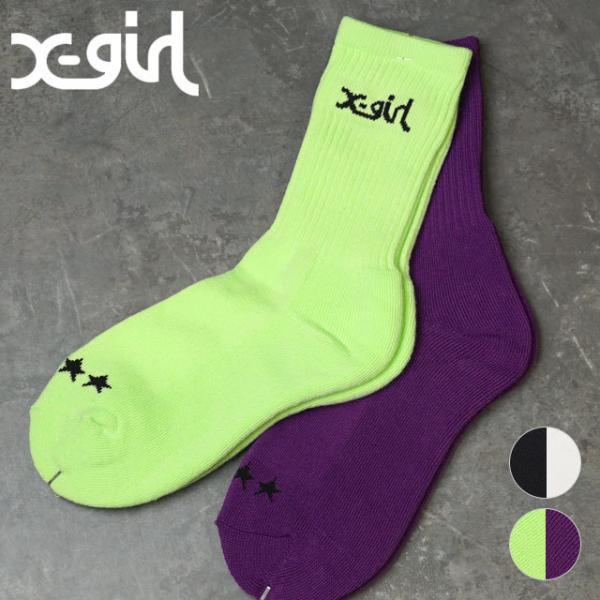 【かーこ】エックスガール　ホワイトソックス X-girl（エックスガール） レディース ロゴ 2パック ミドルソックス