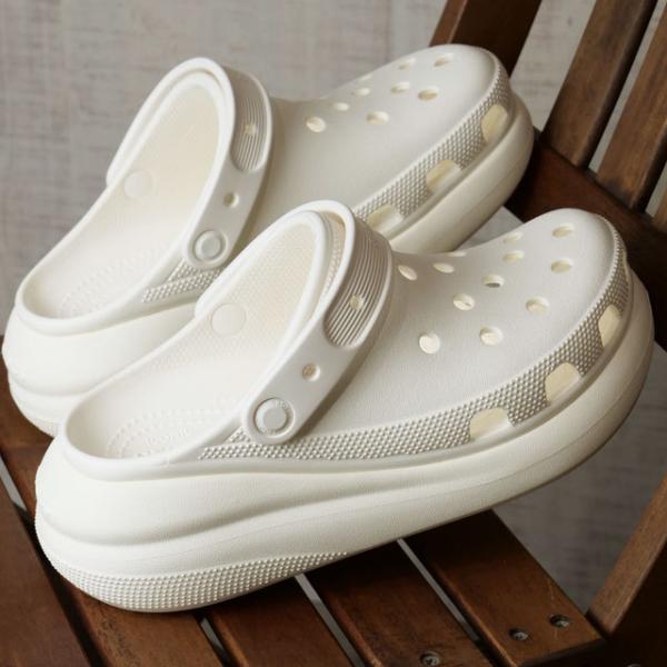 ホワイト クロッグサンダル FASHION*7 クロックス crocs レディース サンダル 厚底 クラッシュ