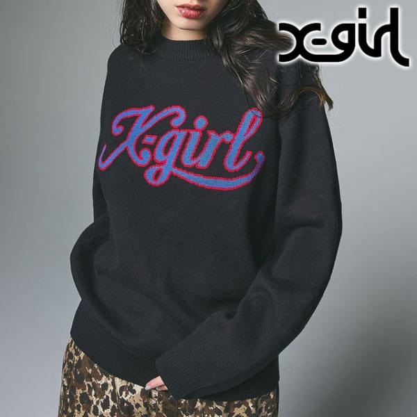 エックスガール X-girl レタリングロゴ ジャガードニットトップ 105253015001 FW25 LETTERING LOGO JACQUARD KNIT TOP レディース セーター BLACK 正規取扱店