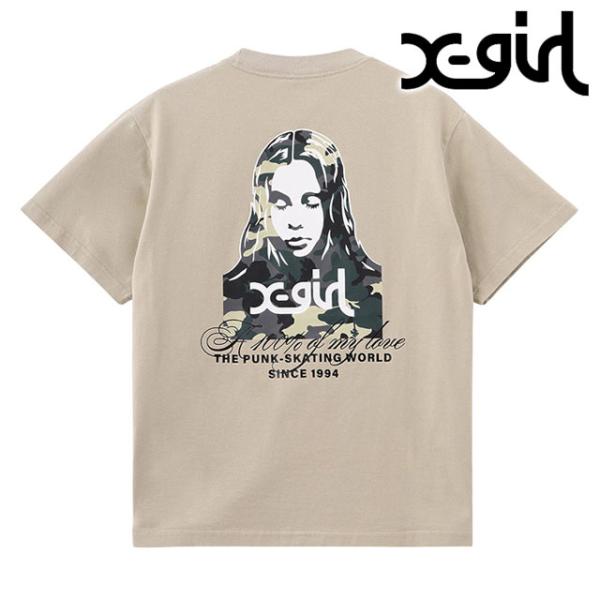 エックスガール X-girl ハイビスカスカモフラージュフェイス ショートスリーブTシャツ 105262011030 SU26 HIBISCUS CAMOUFLAGE FACE S S TEE BEIGE  正規取扱店