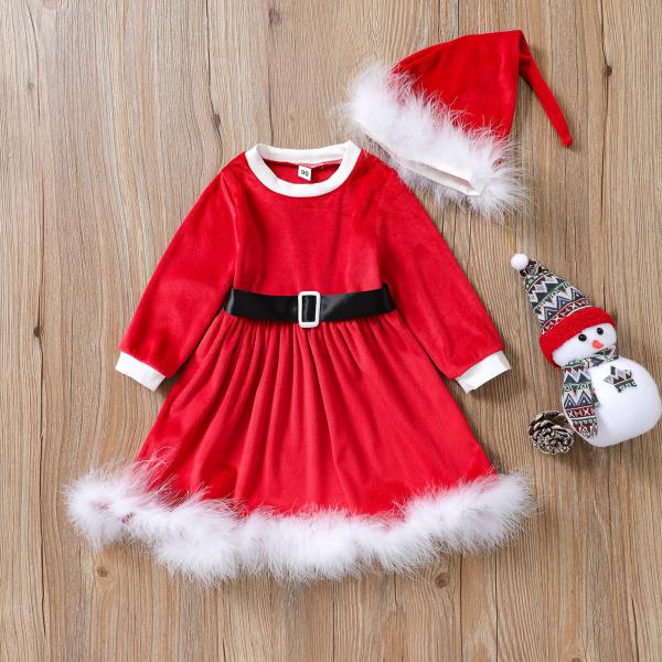 サンタ 衣装 子供 サンタドレス サンタ帽子付 ２点セット クリスマス衣装 ファー 女の子 ワンピース サンタクロース キッズ クリスマス パーティー 発表会