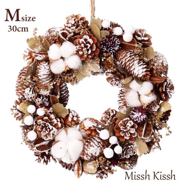 【商品名】リース ナチュラルリース クリスマスリース まつぼっくり コットン 30cm Mサイズ【サイズ】φ:30cm