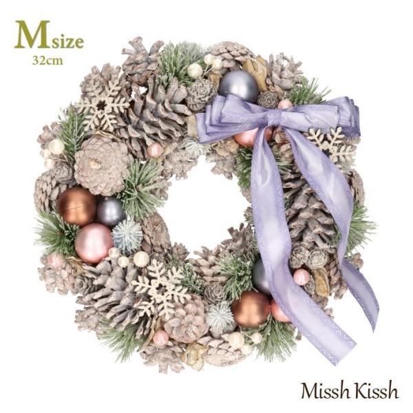 クリスマスリース 32cm リボン パステルカラー ボール Mサイズ Ribbon Wreath Pstel Color Ball M