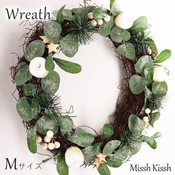 グリーン&amp;ホワイトアップルリース Mサイズ 32cm Round Leaves