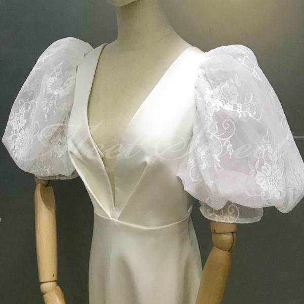 ドレスアレンジ 取り外し袖 付け袖 パフスリーブ レース ボリューム かわいい 二の腕カバー 花嫁 結婚式 二次会 披露宴 お色直し 前撮り 挙式 白 オフホワイト