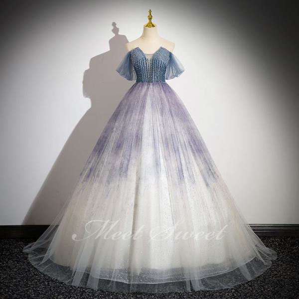 【値下げしました】カラードレス ブルー オフショル 結婚式 ウェディングドレス オフショルダー ブルー カラードレス チュール 披露宴 お色直し