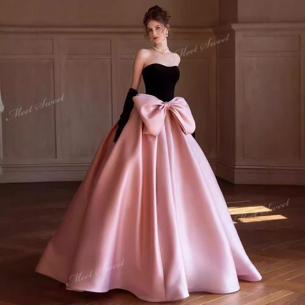 カラードレス ブラック&ピンクの配色 大きい ウェディングドレス ウエディングドレスドレス パーティードレス 演奏会 発表会 結婚式 二次会 編み上げ カラードレス ブラック&ピンクの配色 大きい ウェディングドレス