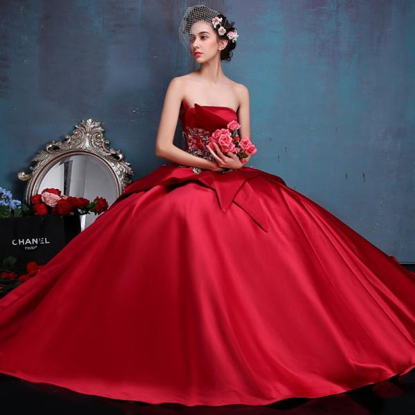 ウエディングドレス カラードレス 赤 演奏会 コンサート 安い 結婚式 