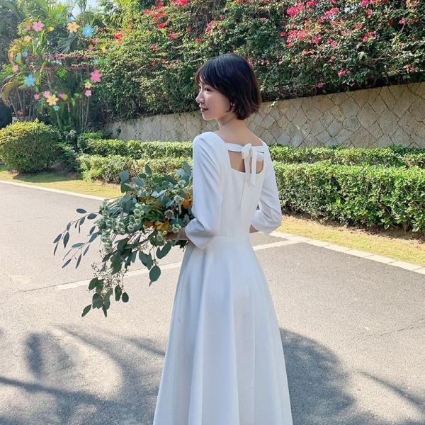 ウエディングドレス 袖あり パーティードレス 結婚式 ワンピース ドレス ミディアム丈 春 夏 秋 冬 フォーマルドレス 安い 大きいサイズ 20代 30代 40代 ウエディングドレス 袖あり パーティードレス 結婚式 ワンピース