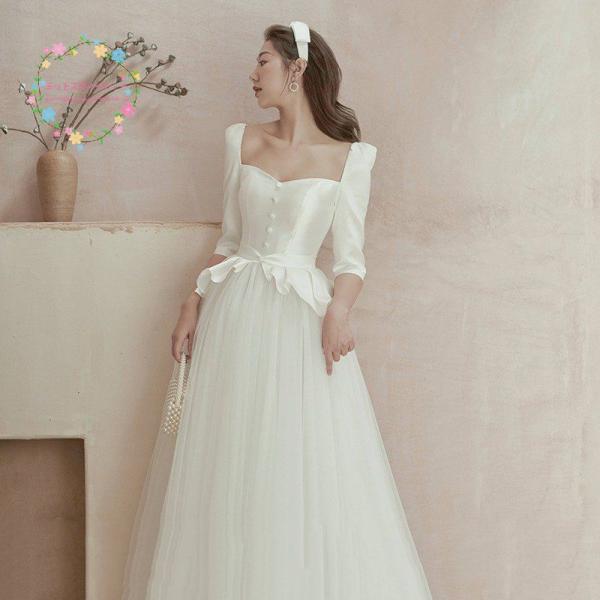 オンラインストア通販売 二次会 安い ウェディングドレス袖あり 白 フォーマルドレス 結婚式 ブライダル 演奏会 ロングドレ 優れた価格 Ssl Daikyogo Or Jp