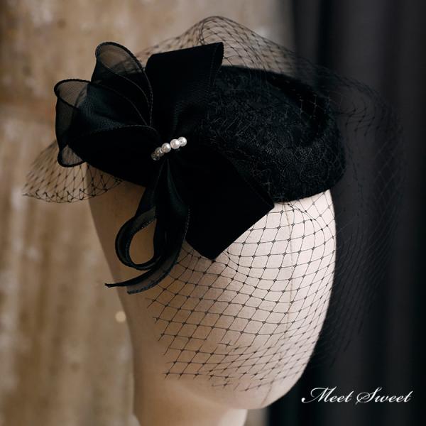 ウェディングハット 帽子 ウエディングハット カクテル帽 ブラック