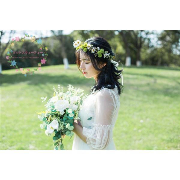 最高 ヘッドドレス花冠ライトグリーン７センチバラ花かんむりウエディングウェディングオレンジ赤ブルー結婚式ブレスレットグリーンヘアアクセサリー花結婚式アイテムフラワーパーテ ヘアアクセサリー