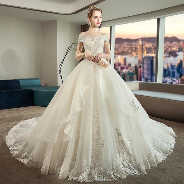 ウェディングドレス 白 袖あり 格安 レース 結婚式 花嫁 ロングドレス