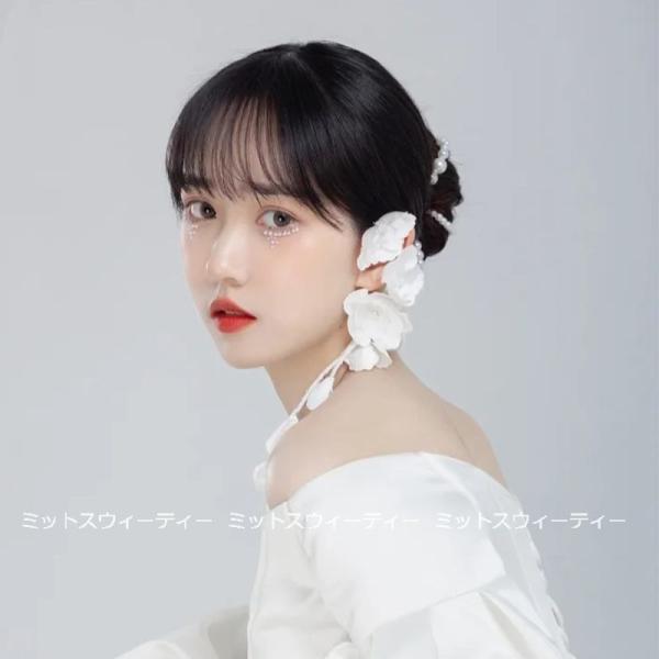 ウェディング 結婚式 二次会 耳飾り アクセサリー フラワー 花嫁 ブライダル 発表会 髪飾り ヘッドドレス ウエディング小物 パーティー 演奏会 ホワイト 前撮り