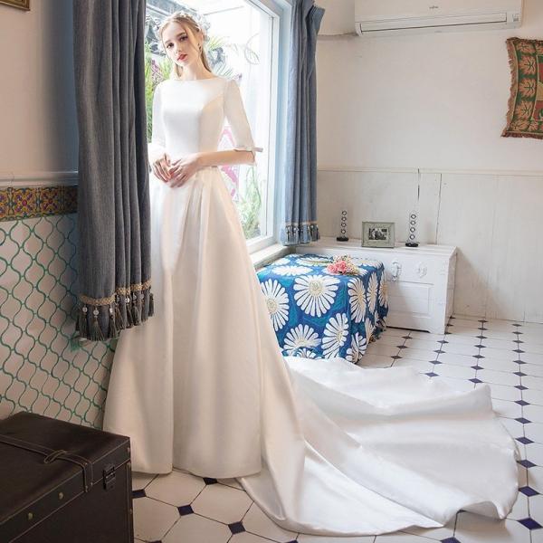 今日の超目玉 無地 ウエディングドレス 袖あり 結婚式 パーティードレス レー フレア レース 無地 ウエディングドレス 袖あり 結婚式 パーティー ドレス スーツ フォーマル Reachahand Org