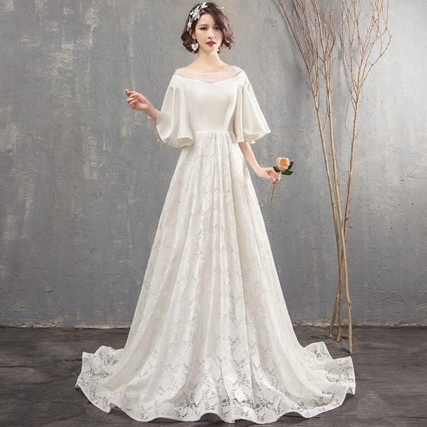 ウェディングドレス 二次会 花嫁 結婚式 Aライン 半袖 シンプル ウエディングドレス 安い 白 ブライダル 披露宴 発表会 挙式 お呼ばれ フォーマルドレス missswteet1122_newazhs102