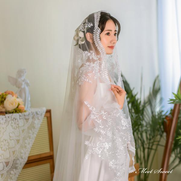 ウエディングベール マリアベール レース ウェディングベール ロングベール チャペルベール ブライダル 結婚式 二次会 披露宴 花嫁 前撮り オフホワイト